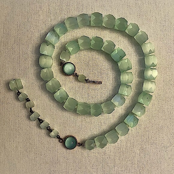 Czech Glass Jewelry - Czech Russian Cane Bead Necklace Celadon VNTG EUC